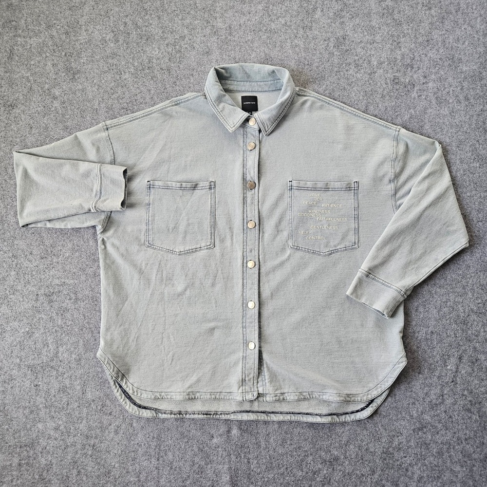 Elevated Faith Fruit of the Spirit Oversized Denim Shirt Light Wash XL Graphic
